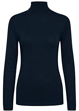 ICHI IHMAFA Damen Strickpullover Rollkragenpullover Pullover mit Rollkragen Rippbündchen Feinstrick Slim fit, Größe:S, Farbe:Total Eclipse (14044)