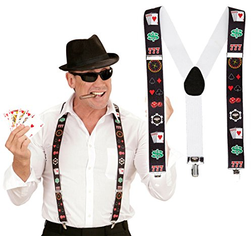 NET TOYS Poker Spieler Hosenträger Casino Hosenhalter Blackjack Suspenders Las Vegas Braces Herren Y-Form Zocker Hosen Träger Karten Spielkarten Kostüm