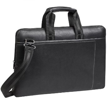 RIVACASE Tasche für Laptops bis 15.6“ - Sehr kompakte Businesstasche aus hochwertigen Kunstleder mit viel Stauraum - Schwarz