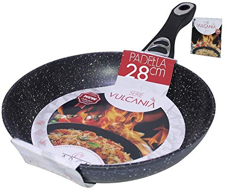 Vulcania 28 Padella in Pietra Lavica, Rivestimento in Teflon Antiaderente, Fondo ad Induzione da 4mm