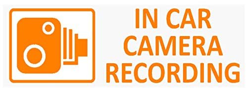 5 x Small In Car Camera Recording Stickers-See Colour Availability-Orange,Red or White Printed-CCTV Sign-Van,Lorry,Truck,Taxi,Bus,Mini Cab,Minicab-Security-Window,External,Tinted-Go Pro,Dashcam (Orange on Clear - Window Version)