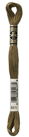 DMC 117-611 Six Stranded Cotton Thread Embroidery Floss, Drab Brown, 8.7-Yard