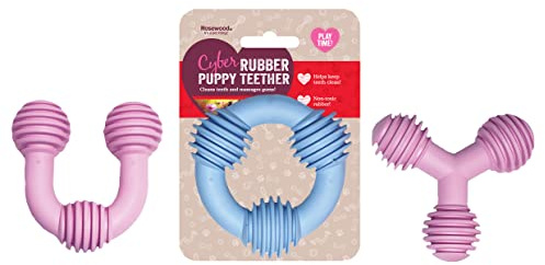 Rosewood Rubber, Tough Chew Resistant, Dental Teether Shape Puppy Toy, Assorted Colours