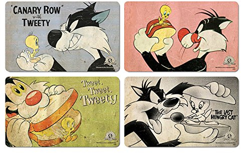Logoshirt® Looney Tunes I Tweety & Sylvester I Frühstücksbrettchen I Schneidebrett I 23x14cm I 4er Set I spülmaschinenfest & hitzebeständig I Lizenziertes Originaldesign