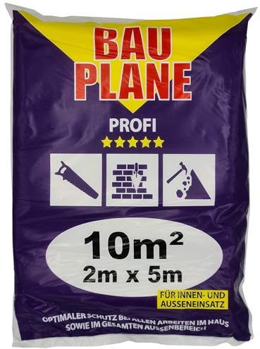 JUFOL Bauplane Profi (2 x 5 m LDPE transparent, robust, besonders dick, für Außen-und im Innenbereich, Abdeckplane, Baufolie) 10251