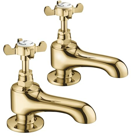 Deva Coronation Bath Taps in Gold Traditional Bathroom Cross Handles Tap | Non-Rising Spindle Headworks, Brass Backnuts, Hot & Cold Cross Handles, WRAS & KIWA Certified