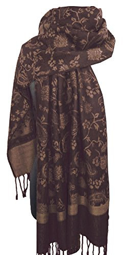 Nella-Mode Edler & Eleganter Schal, Stola; - Florales & Paisley-Muster, Dunkelbraun