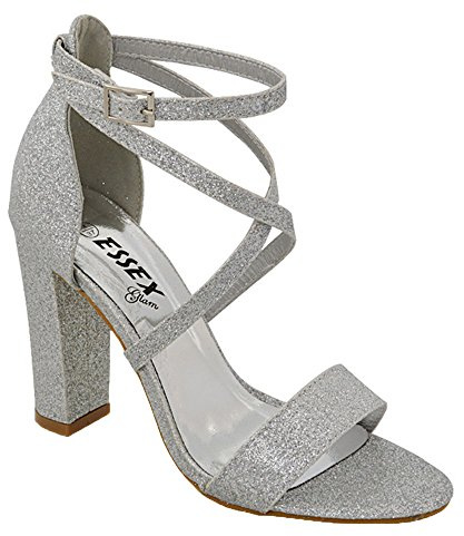 ESSEX GLAM Womens Ankle Strap Block Heel Sandals Ladies Strappy Buckle Prom Party Shoes Size 3-8
