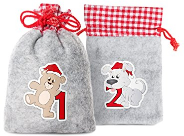 Adventino Adventskalender mit 24 Säckchen zum Selberfüllen (Filzsäckchen oder Jutesäckchen)