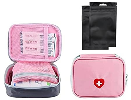 SwirlColor Pillen Box Organizer Tragbarer Klein Medizinhalter Erste-Hilfe-Tasche Leer Pille Organisator mit dem Multi-Tasche für Reisen 1 Stücke 13x10x4cm - Rosa