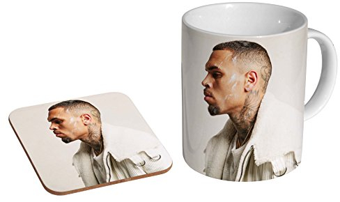 Chris Brown Mug and Coaster Gift Set – Ceramic Coffee Cup with Photo Print – R&B Music Fan Gift – Novelty Celebrity Mug 11oz