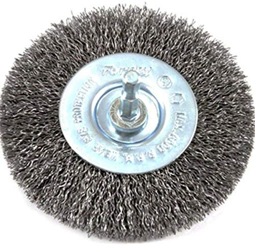 Forney 4-Inch Coarse Crimped Wire Wheel Brush, 1/4-Inch Hex Shank, 1 Count, Alloy Steel Material, Crimped Wire Bristles