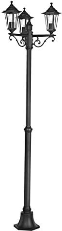 Eglo Lampadaire parisien Laterna 4 à 3 têtes, luminaire extérieur sur pied, lanterne, lampe de jardin et de chemin en fonte d’aluminium noir et verre, douille E27, IP44