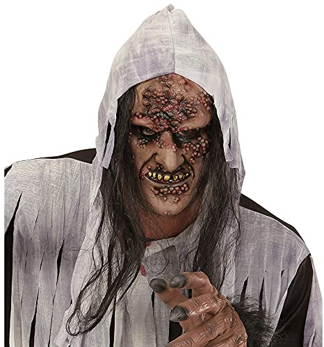 Widmann 00379 - Halbmaske verfaulter Zombie/Hexe mit Haar, Psycho, Halloween, Karneval, Mottoparty