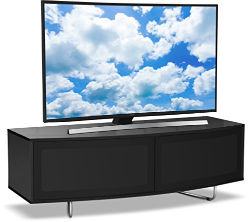 Centurion Supports Caru Beam-Thru TV-Schrank mit Fernbedienung, modernes D-Design, 81,3 cm - 165,1 cm (32-65 Zoll), LED/OLED/LCD-TV-Schrank, glänzendes Schwarz