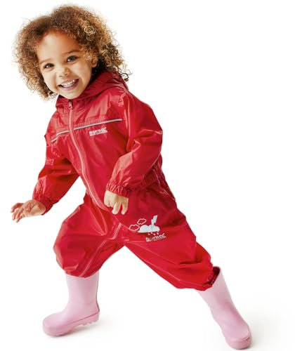 Regatta Kids Puddle IV Puddle suit - all in one waterproof for kids - Breathable and rain proof hooded outdoor warm Puddlesuit - reflective trim and taped Seams - playsuit For Boys and Girls
