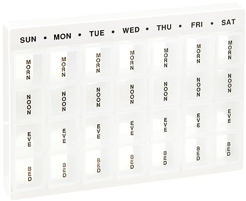 Safe and Sound Jumbo Weekly Pill Organiser, 4 Compartments Per Daily Removable Section, Printed and Braille Flip-top Lids, Push-open Catches