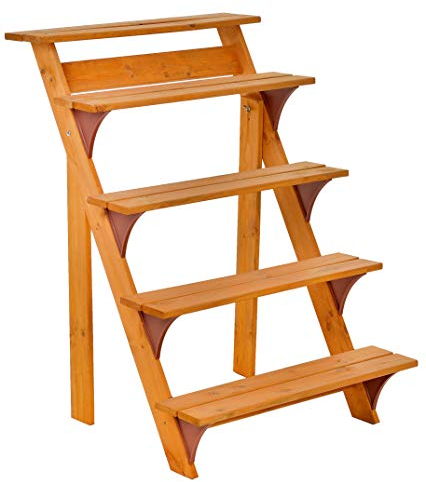 GASPO Blumentreppe aus Holz, 5-stufiger Pflanzenständer für Balkon und Garten, inklusive Kunststoffstützen und integrierter Wasserabtropfschlitze, B 80 cm x H 110 cm x T 90 cm, Made in Austria