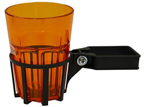 Angerer Freizeitmöbel GmbH Hollywoodschaukel Getränkehalter mit Becher - passend für viele Hollywoodschaukeln mit Vierkantrohr - Becherhalter Made in Germany (grau, Becher orange)