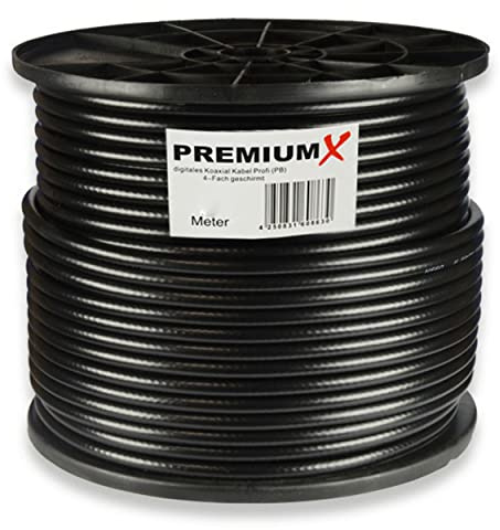 Premium X 100m PROFI Koaxialkabel Schwarz 135dB 4-fach geschirmt REINES KUPFER Koax Kabel Satellitenkabel SAT Antennenkabel