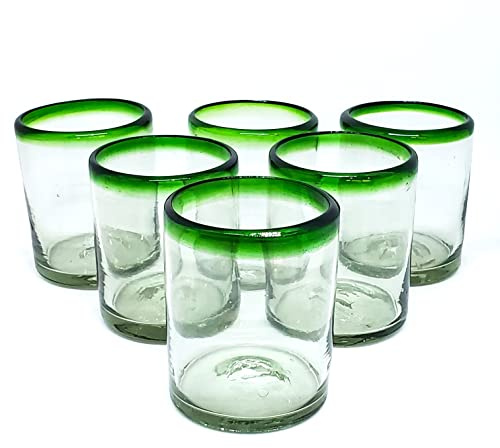 messicano bicchieri in vetro soffiato verde smeraldo RIM (set di 6)