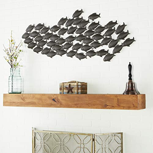 Deco 79 Wanddekoration aus Metall, Fischschule, 134 x 50 cm, 68744, Dunkelbraun