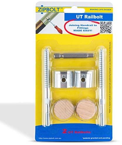 Zipbolt 13.610 UT Railbolt — Connect Handrails to Staircase Fittings and Newels, Durable, Fast, and Easy Residential and Commercial Installation, New Construction and Remodels — 1 Double Pack
