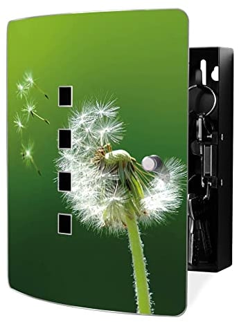 banjado Design Schlüsselkasten aus Edelstahl für 10 Schlüssel/Schlüsselbox zur Schlüsselaufbewahrung 24 x 21,5 x 7cm groß mit praktischem Magnetverschluss/Motiv Pusteblume