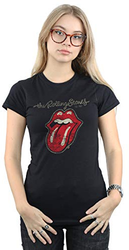 Rolling Stones Plastered Tongue Official Womens New Black Skinny Fit T Shirt