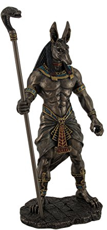 Veronese Design 26,7 cm hohe ägyptische Gott-Anubis mit Kobra-Kopf-Zepter-Statue
