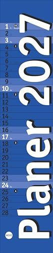 Langplaner mini, blau 2027: Praktischer Streifenkalender fürs Büro. Kleiner Wandkalender mit genug Platz für Eintragungen. Terminkalender 2027. 7 x 33 cm