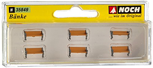 NOCH Bänke für Modellbau mit 6 handkolorierten Bänken perfekt für Dioramen und Modellbahnen Spur N