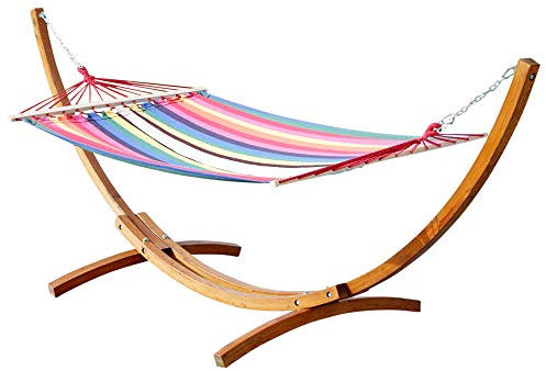 ASS 350cm XL Luxus Hängemattengestell mit Hängematte Gestell Lärche Holz mit roter Stabhängematte Rojo