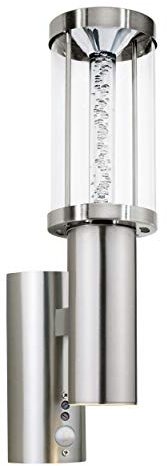 EGLO LED Außen-Wandlampe Trono Stick, 2 flammige Außenleuchte inkl. Bewegungsmelder, Sensor-Wandleuchte aus Edelstahl, Glas und Kunststoff, Silber, GU10 Fassung, IP44