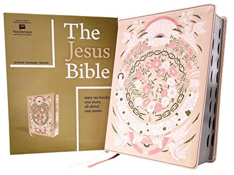The Jesus Bible Artist Edition, ESV, (With Thumb Tabs to Help Locate the Books of the Bible), Leathersoft, Peach Floral, Thumb Indexed