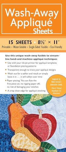 Wash-Away Appliqué Sheets 15 Sheets • 8 1/2” x 11” • Printable • Water Soluble • Single-Sided Fusible • Eco-Friendly