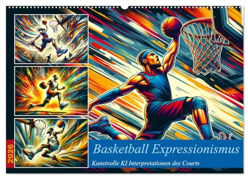 Basketball Expressionismus - Kunstvolle KI Interpretationen des Courts (Wandkalender 2026 DIN A2 quer), CALVENDO Monatskalender: Expressionistische Basketball Visionen (CALVENDO Sport)