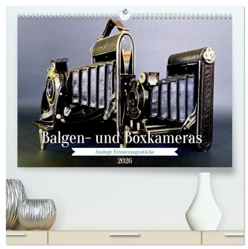 Balgen- und Boxkameras - Analoge Erinnerungsstücke (hochwertiger Premium Wandkalender 2026 DIN A2 quer), Kunstdruck in Hochglanz: Eine Kamera wie ein Schuhkarton? (CALVENDO Technologie)