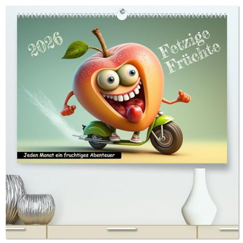 Fetzige Früchte (hochwertiger Premium Wandkalender 2026 DIN A2 quer), Kunstdruck in Hochglanz: Lustige Früchte bei sportlichen Abenteuern (CALVENDO Spass)