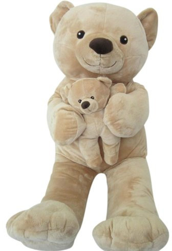 Teddy Mama mit Baby Teddybär 90cm Plüschbär Stoff puppen Tier Kinderzimmer Deko (Beige)