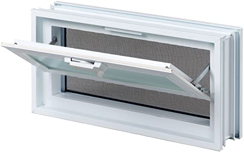 Fuchs Design Ventana de ventilación (484x239x80 mm) Blanco en lugar de 2 bloques de vidrio tamaño 24x24x8 cm - con mosquitera