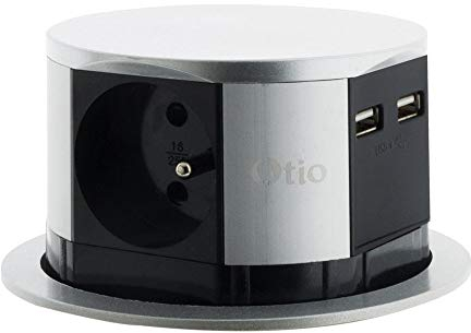 Otio - Bloc multiprise encastrable compact3 prises 16A 2P+T et 2x USB - 9,5 x 18 cm