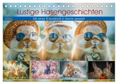 Lustige Hasengeschichten (Tischkalender 2026 DIN A5 quer), CALVENDO Monatskalender: Unsere niedlichen Hasen sind hier, um dein Herz zu erobern und dir ... von ihrem Charme verzaubern. (CALVENDO Tiere)