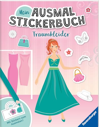 Ravensburger Mein Ausmalstickerbuch Traumkleider - Großes Buch mit über 300 Stickern, viele Sticker zum Ausmalen