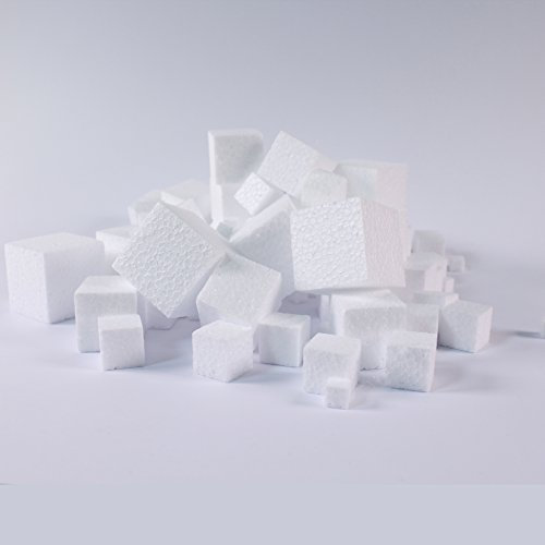 White Styrofoam Polystyrene Cubes for Kids Modelling Pack of 100 3D Shapes in Mixed Sizes by BCreative ®