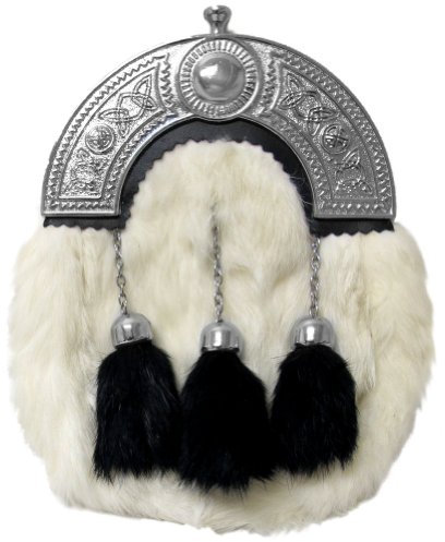 Tartanista - Herren Dress-Sporran für Kilts - Weißes Kaninchenfell & schwarze Troddeln