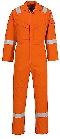 Portwest FR50 Men's Bizflame Work FR Coverall Flame Resistant Hi Vis Anti-Static Arc Proof Safety Overalls Reflective Knee Pad Pockets CE Certified Offshore Workwear, Orange, 4XL