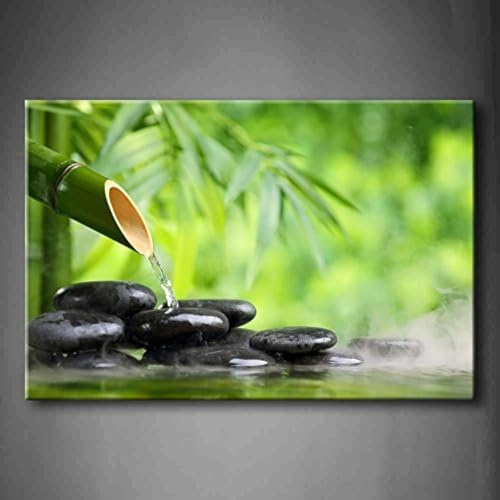 First Wall Art Grün Spa Immer Noch Leben Mit Bambus Brunnen Und Zen Stein Im Wasser Wandkunst Malerei Das Bild Druck Auf Leinwand Botanisch Kunstwerk Bilder Für Zuhause Büro Moderne Dekoration