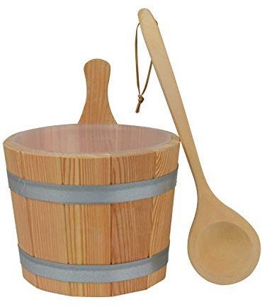 Sauna Set #610, 3 Piezas, Cubo de Madera de Alerce, Inserto, Paleta