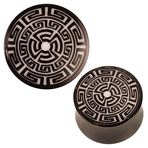 Chic-Net Schwarzer Horn Plug Atzeken Muster schwarz weiß Organic Expander 14 mm